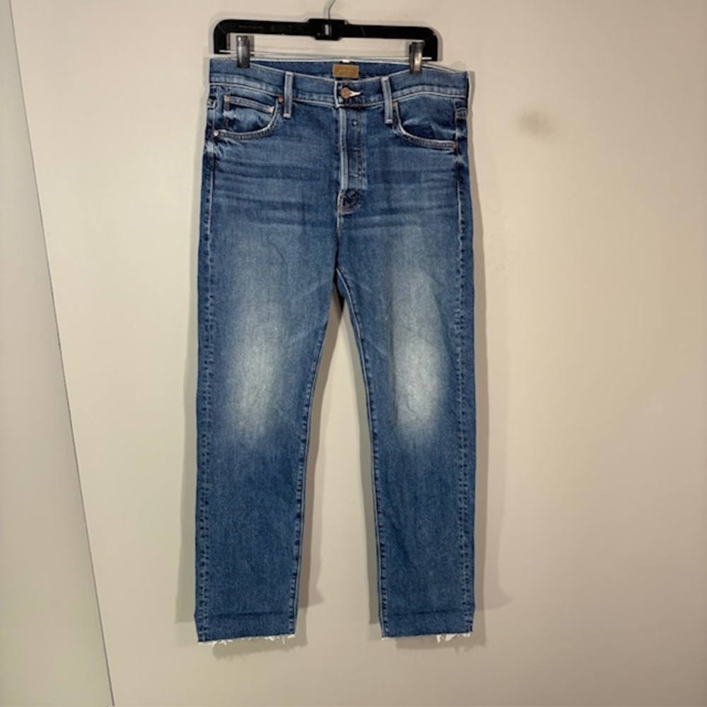 Mother The Scrapper Cuff Ankle Fray Raw Hem Jeans Womens 28 Blue Med Wash Denim